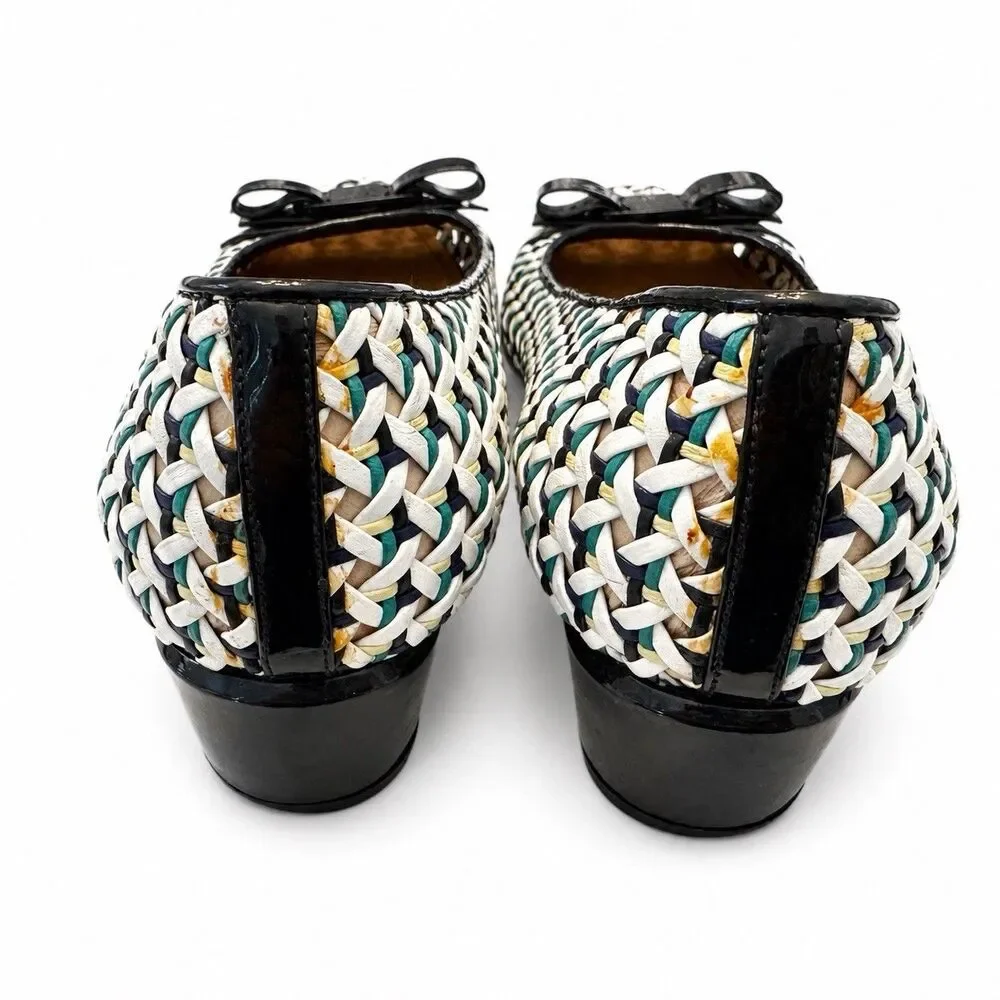 Salvatore Ferragamo Vara Bow Woven Leather Pumps Shoes Multicolor Size 8 B Italy